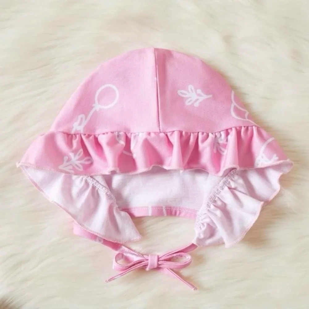 NEW Size 6-9 months, pink girls 2 pc outfit, hat, long sleeved jumpsuit, ruffle